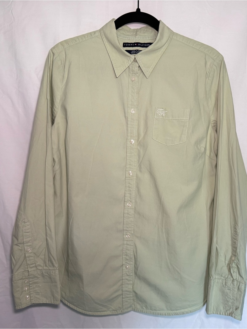 Tommy Hilfiger Women’s Button Down Shirt Sage Green L Long Sleeve Monogram